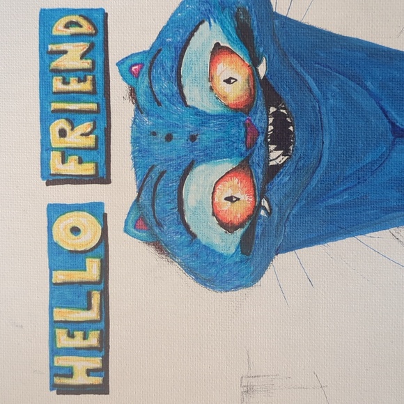 Kpop Demon Hunters Inspired 8"X10" Blue Cat Art Canvas: "Hello Friend!" - Picture 4 of 9